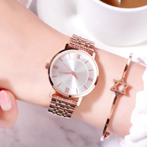 Fashionable Leisure Watch - White Plate with Rose Gold