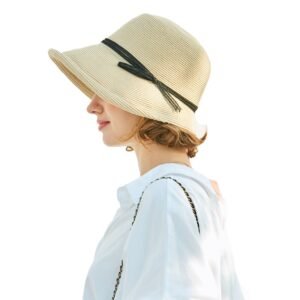 Women Floppy Sun Hat Foldable French Straw Cap - Beige