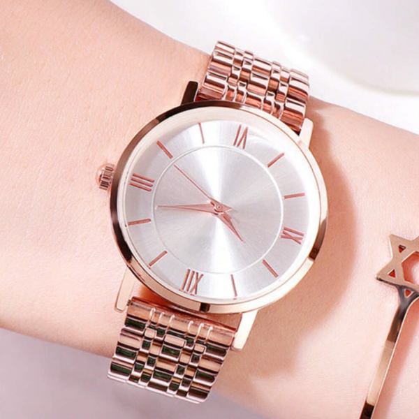 Fashionable Leisure Watch - White Plate with Rose Gold - Image 3